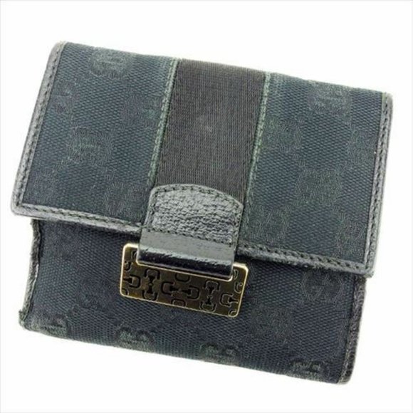 Gucci Wallet Purse Glogos Black Canvas Leather Woman unisex Authentic Used C3345 - Picture 1 of 9
